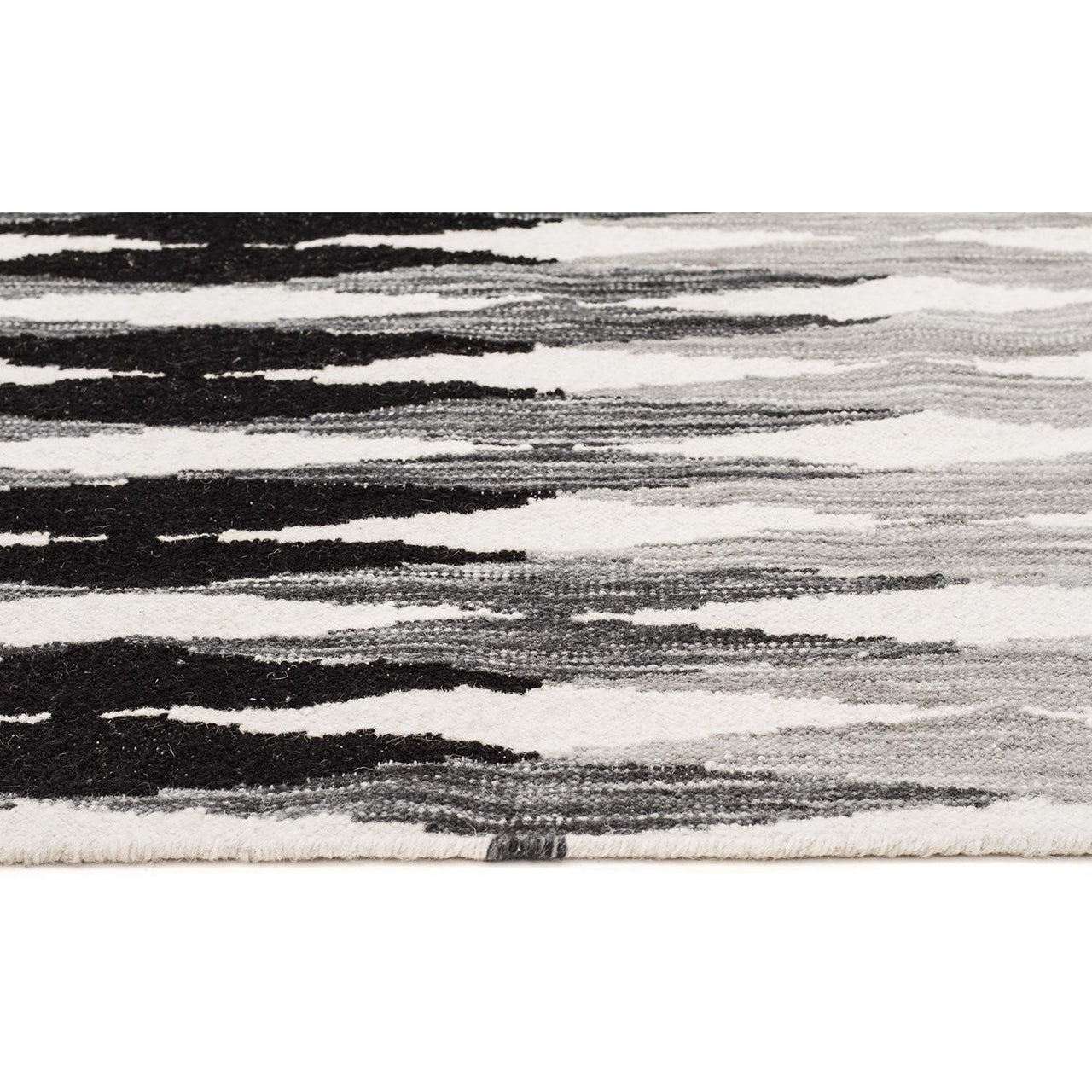 Avesta 1758 Black Multi Coloured Weave Pattern Modern Scandinavian Wool Rug - Rugs Of Beauty - 6