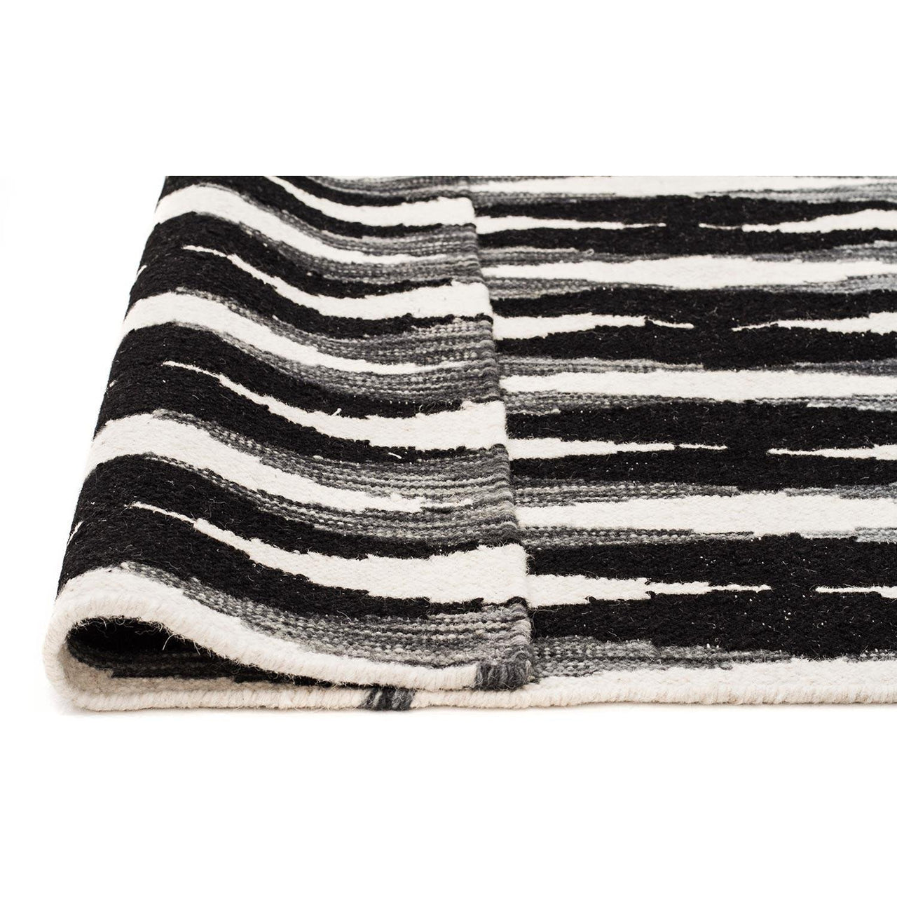 Avesta 1758 Black Multi Coloured Weave Pattern Modern Scandinavian Wool Rug - Rugs Of Beauty - 10