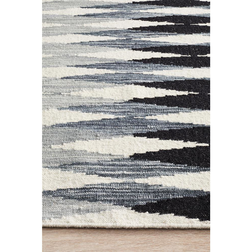 Avesta 1758 Black Multi Coloured Weave Pattern Modern Scandinavian Wool Rug - Rugs Of Beauty - 8
