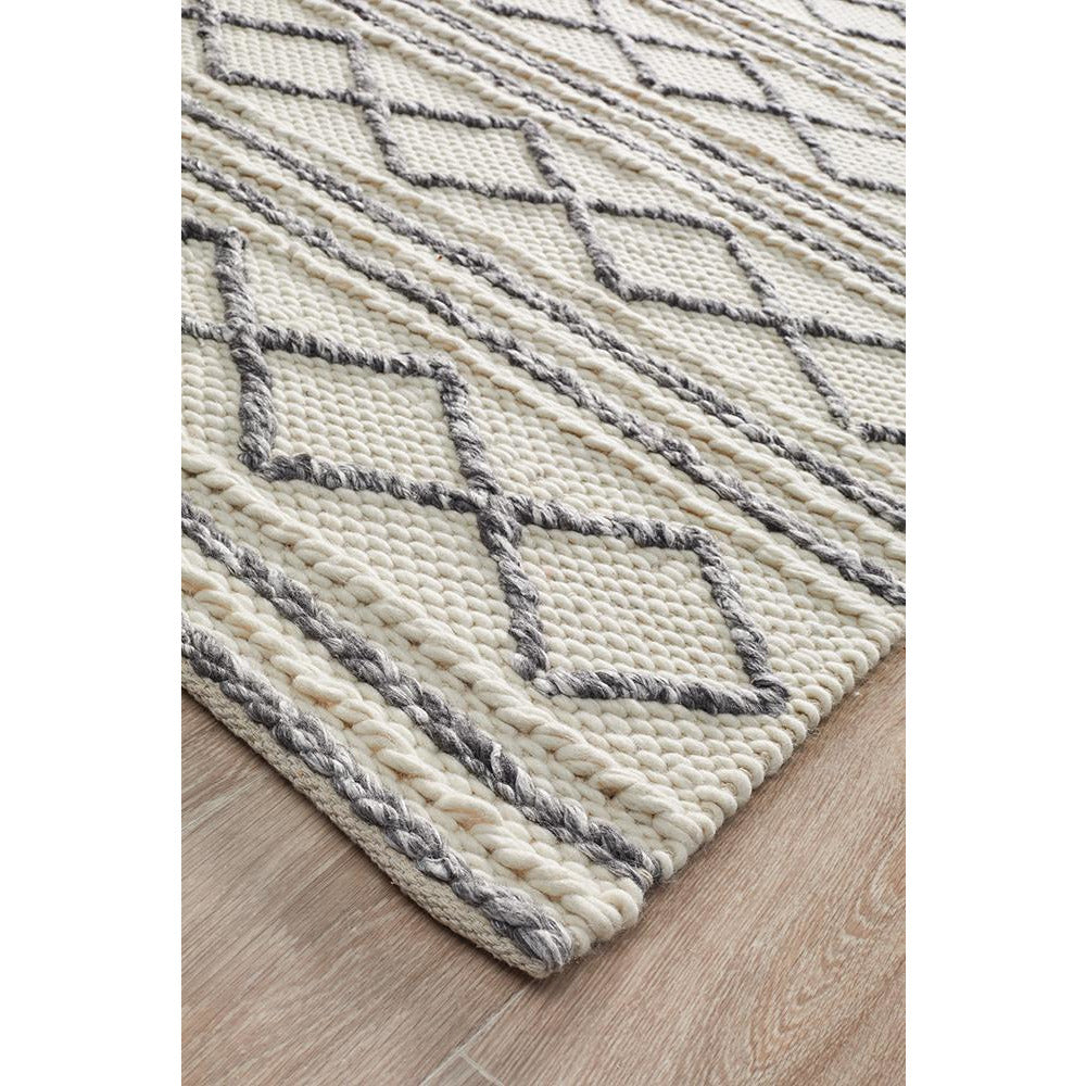 Avesta 1763 Beige Grey Patterned Modern Scandinavian Wool Viscose Rug - Rugs Of Beauty - 3