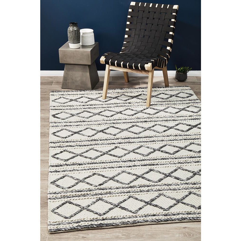 Avesta 1763 Beige Grey Patterned Modern Scandinavian Wool Viscose Rug - Rugs Of Beauty - 2