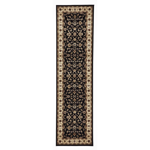 Charook 2376 Black Traditional Pattern Ivory Border Runner Rug - Rugs Of Beauty - 1
