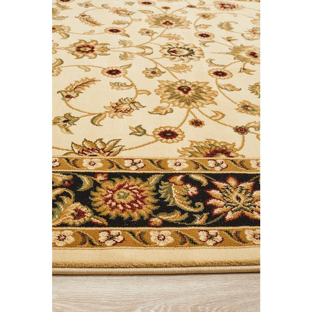 Charook 2376 Ivory Traditional Pattern Black Border Runner Rug - Rugs Of Beauty - 2