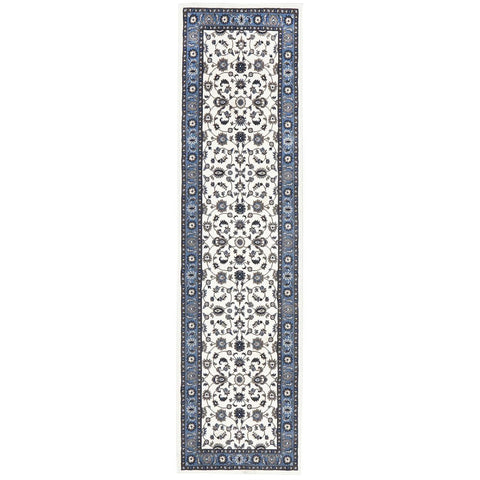Charook 2376 White Traditional Pattern Blue Border Runner Rug - Rugs Of Beauty - 1