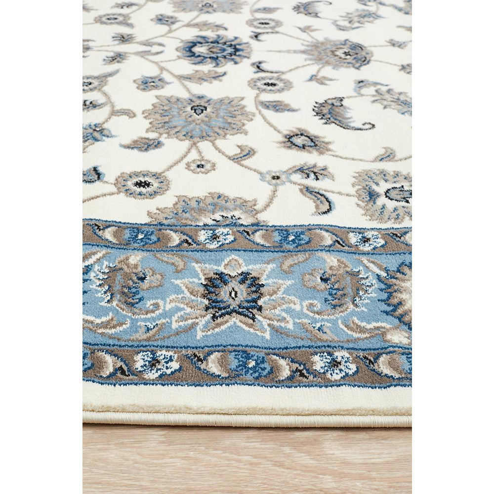 Charook 2376 White Traditional Pattern Blue Border Runner Rug - Rugs Of Beauty - 3
