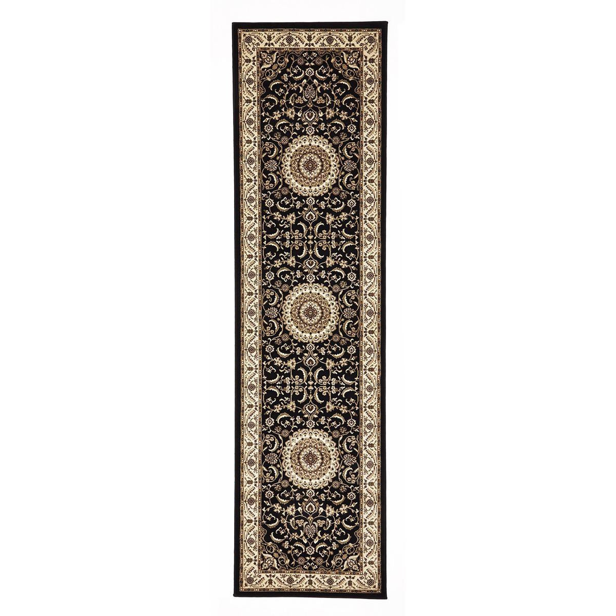 Charook 2375 Black Traditional Pattern Ivory Border Runner Rug - Rugs Of Beauty - 1