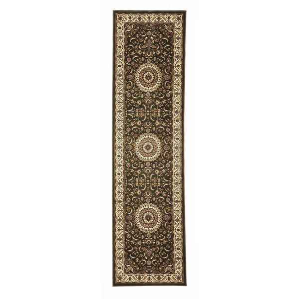Charook 2375 Green Traditional Pattern Ivory Border Runner Rug - Rugs Of Beauty - 1