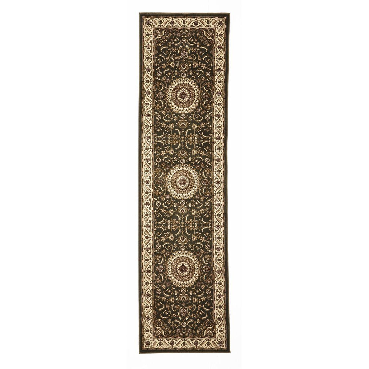 Charook 2375 Green Traditional Pattern Ivory Border Runner Rug - Rugs Of Beauty - 1