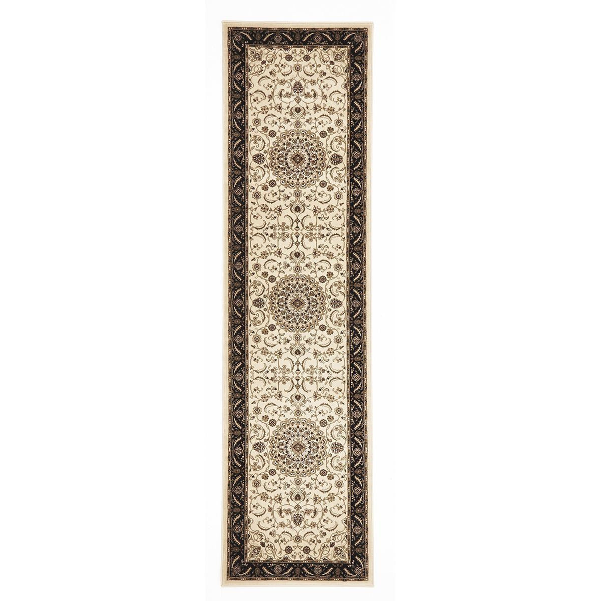 Charook 2375 Ivory Traditional Pattern Black Border Runner Rug - Rugs Of Beauty - 1