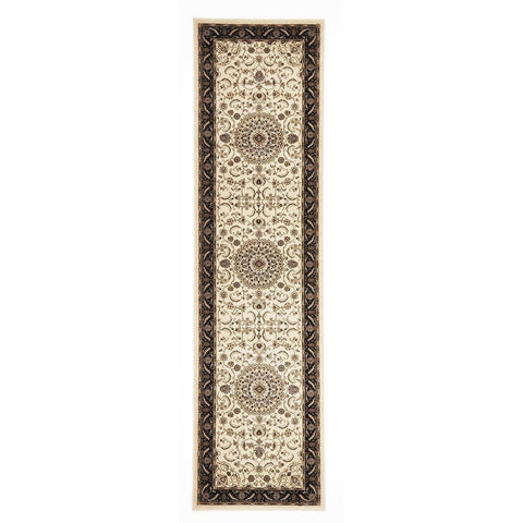 Charook 2375 Ivory Traditional Pattern Black Border Runner Rug - Rugs Of Beauty - 1