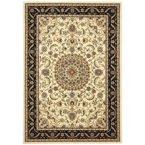 Charook 2375 Ivory Traditional Pattern Black Border Rug - Rugs Of Beauty - 1