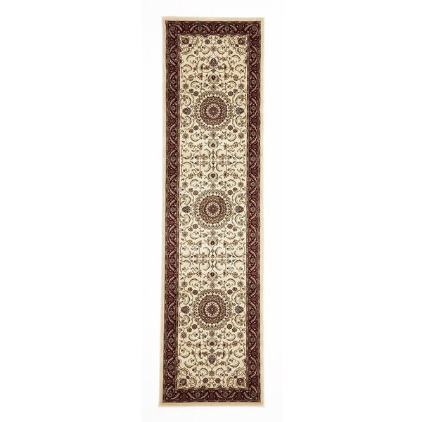 Charook 2375 Ivory Traditional Pattern Burgundy Border Runner Rug - Rugs Of Beauty - 1