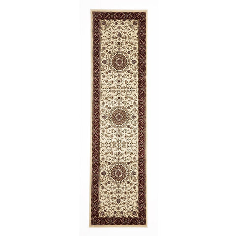 Charook 2375 Ivory Traditional Pattern Burgundy Border Runner Rug - Rugs Of Beauty - 1