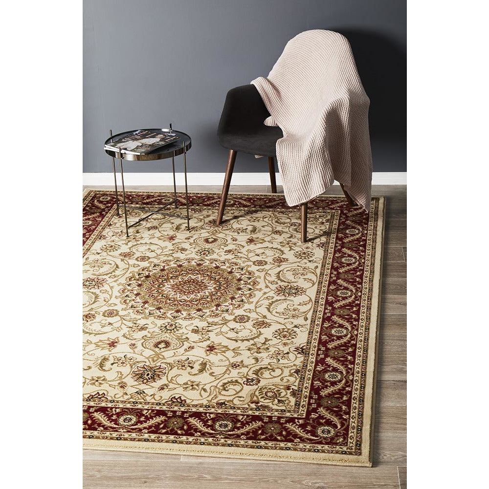 Charook 2375 Ivory Traditional Pattern Burgundy Border Rug - Rugs Of Beauty - 2
