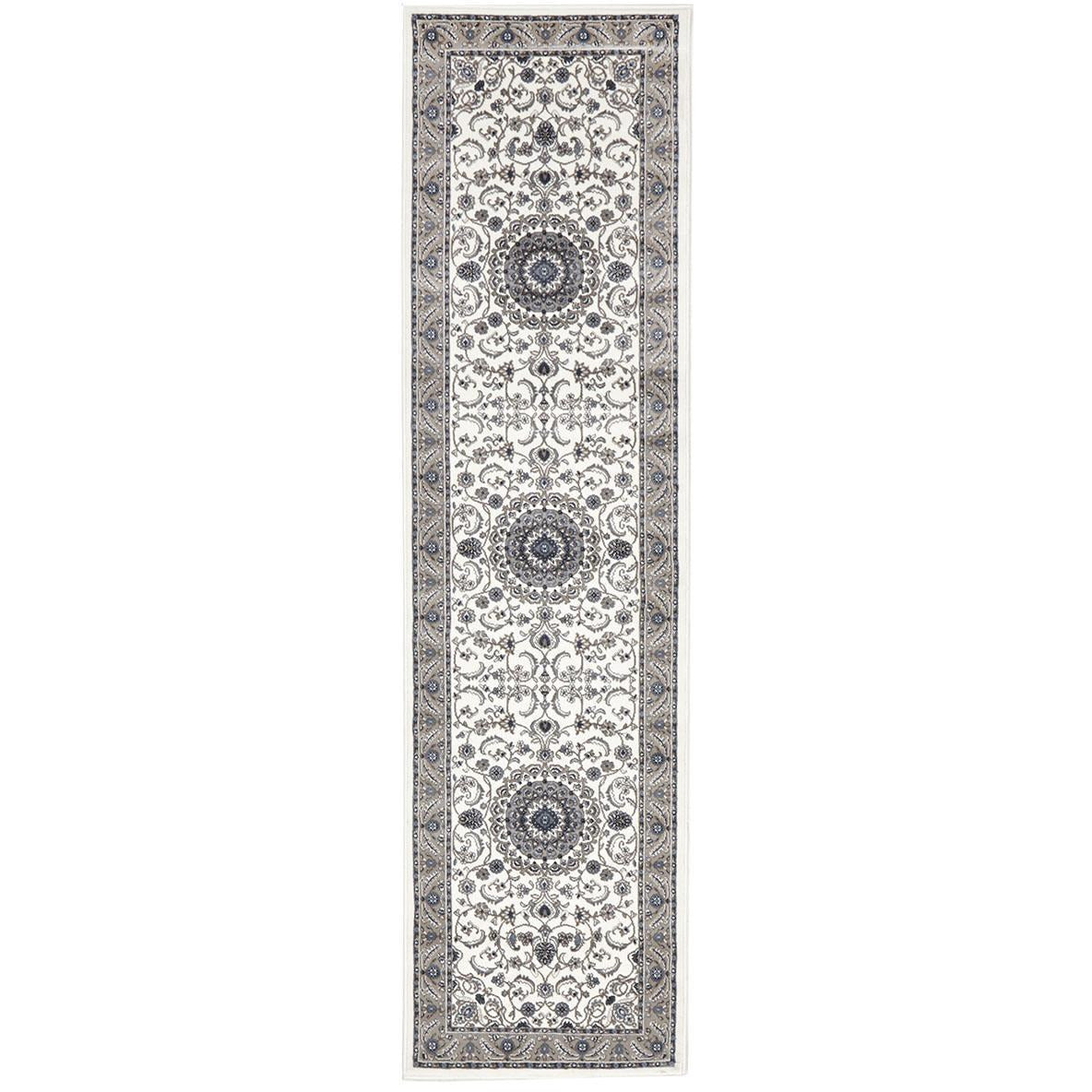 Charook 2375 White Traditional Pattern Beige Border Runner Rug - Rugs Of Beauty - 1