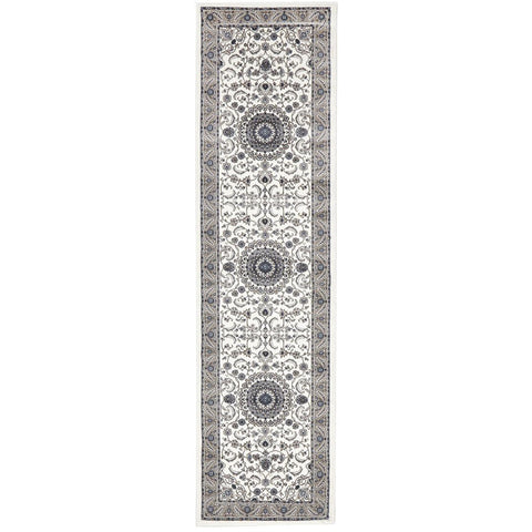 Charook 2375 White Traditional Pattern Beige Border Runner Rug - Rugs Of Beauty - 1