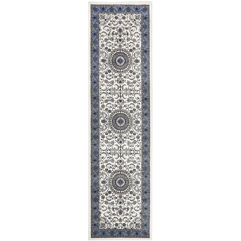 Charook 2375 White Traditional Pattern Blue Border Runner Rug - Rugs Of Beauty - 1