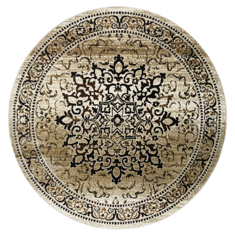 Kota 1427 Beige Brown Black Transitional Patterned Round Rug - Rugs Of Beauty - 1