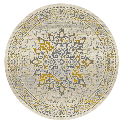 Kota 1427 Gold Beige Grey Transitional Patterned Round Rug - Rugs Of Beauty - 1