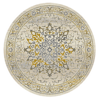 Kota 1427 Gold Beige Grey Transitional Patterned Round Rug - Rugs Of Beauty - 1