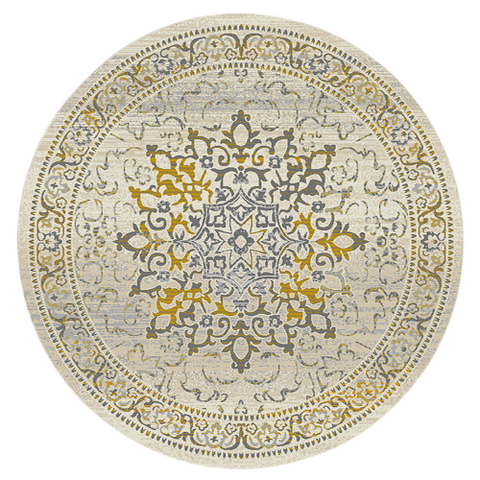 Kota 1427 Gold Beige Grey Transitional Patterned Round Rug - Rugs Of Beauty - 1