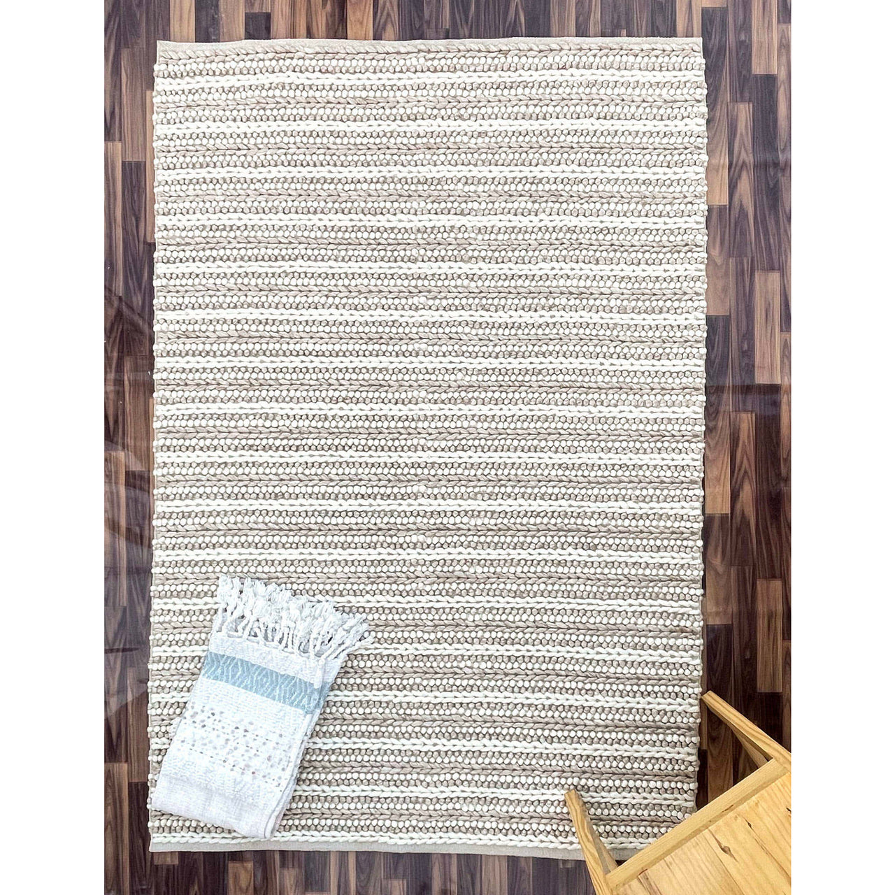 Emily 301 Wool Polyester Beige Taupe Striped Rug - Rugs Of Beauty - 2