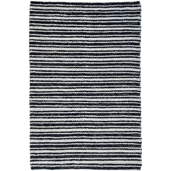 Emily 301 Wool Polyester Black White Striped Rug - Rugs Of Beauty - 1
