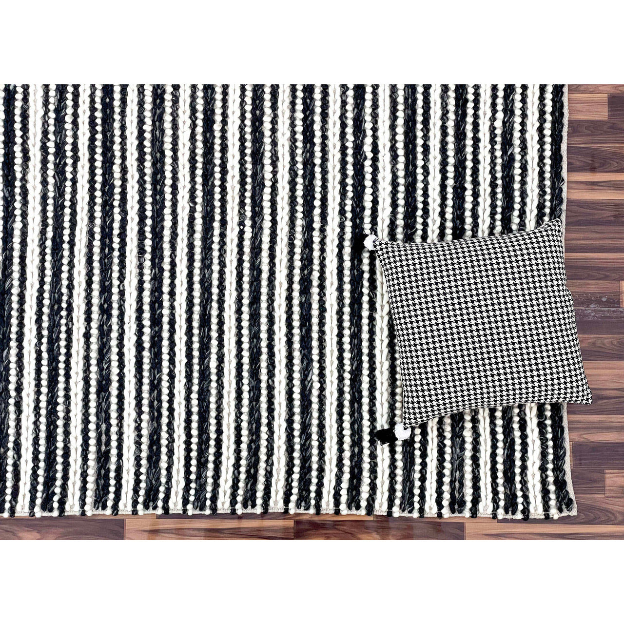 Emily 301 Wool Polyester Black White Striped Rug - Rugs Of Beauty - 3