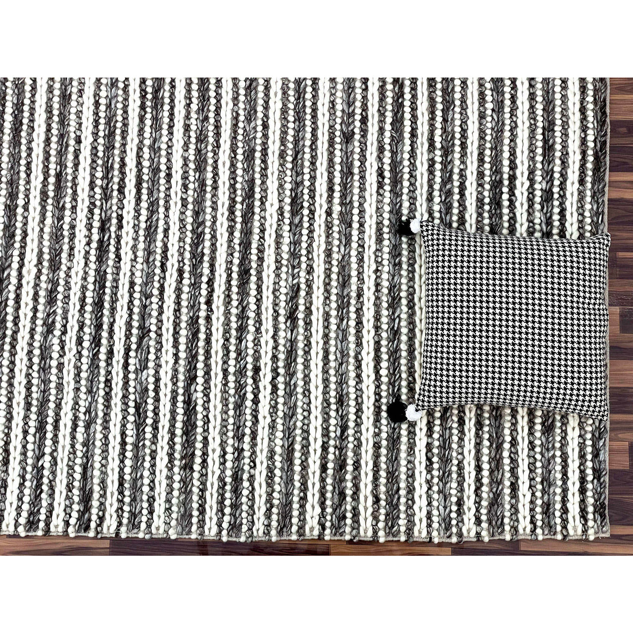 Emily 301 Wool Polyester Chocolate Brown Striped Rug - Rugs Of Beauty - 3