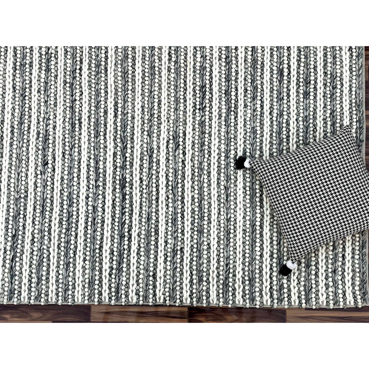 Emily 301 Wool Polyester Grey White Striped Rug - Rugs Of Beauty - 3