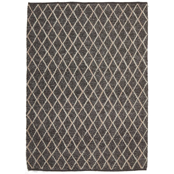 Beige Cream Trellis Charcoal Flatweave Designer Rug - Rugs Of Beauty - 1