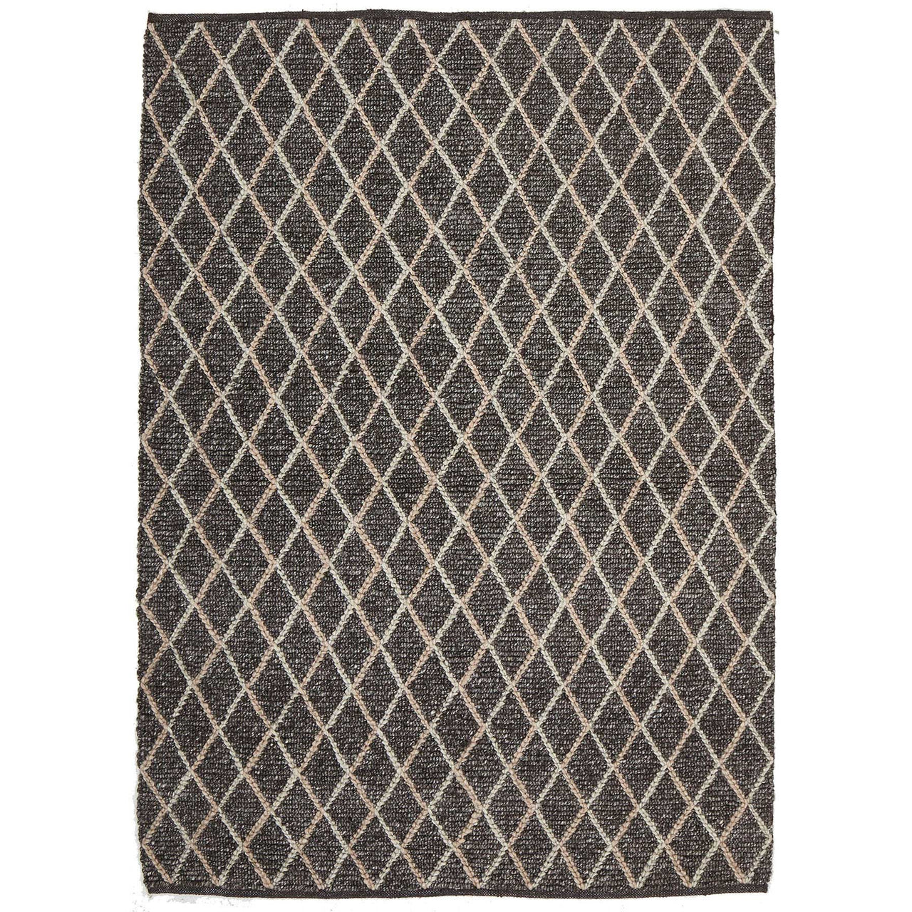 Beige Cream Trellis Charcoal Flatweave Designer Rug - Rugs Of Beauty - 1