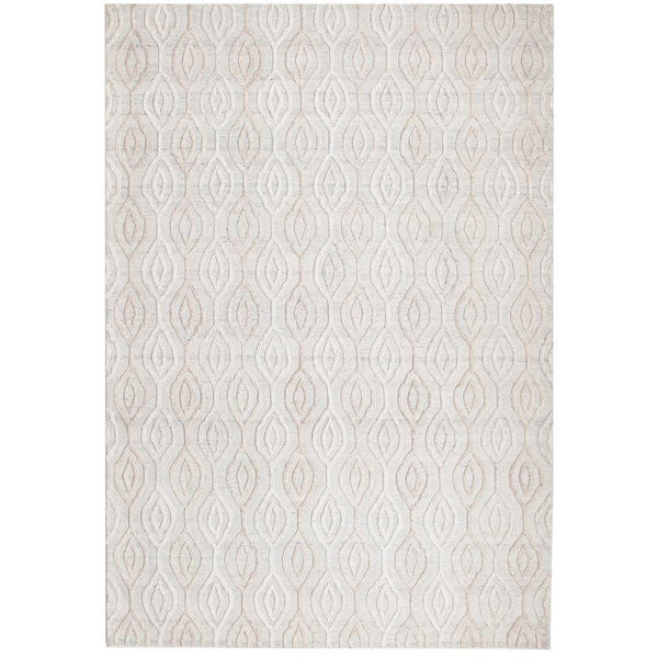 Vienna 2350 Hand Loomed White Patterned Wool and Viscose Modern Rug - Rugs Of Beauty - 1