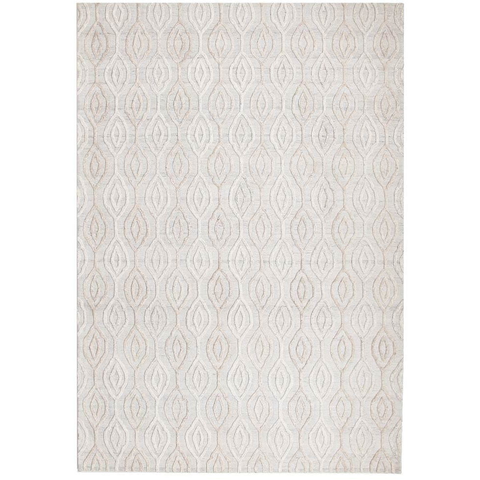 Vienna 2350 Hand Loomed White Patterned Wool and Viscose Modern Rug - Rugs Of Beauty - 1