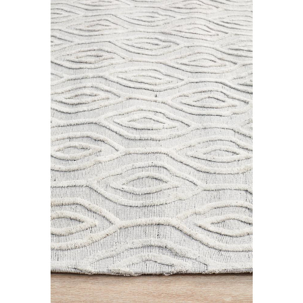 Vienna 2350 Hand Loomed White Patterned Wool and Viscose Modern Rug