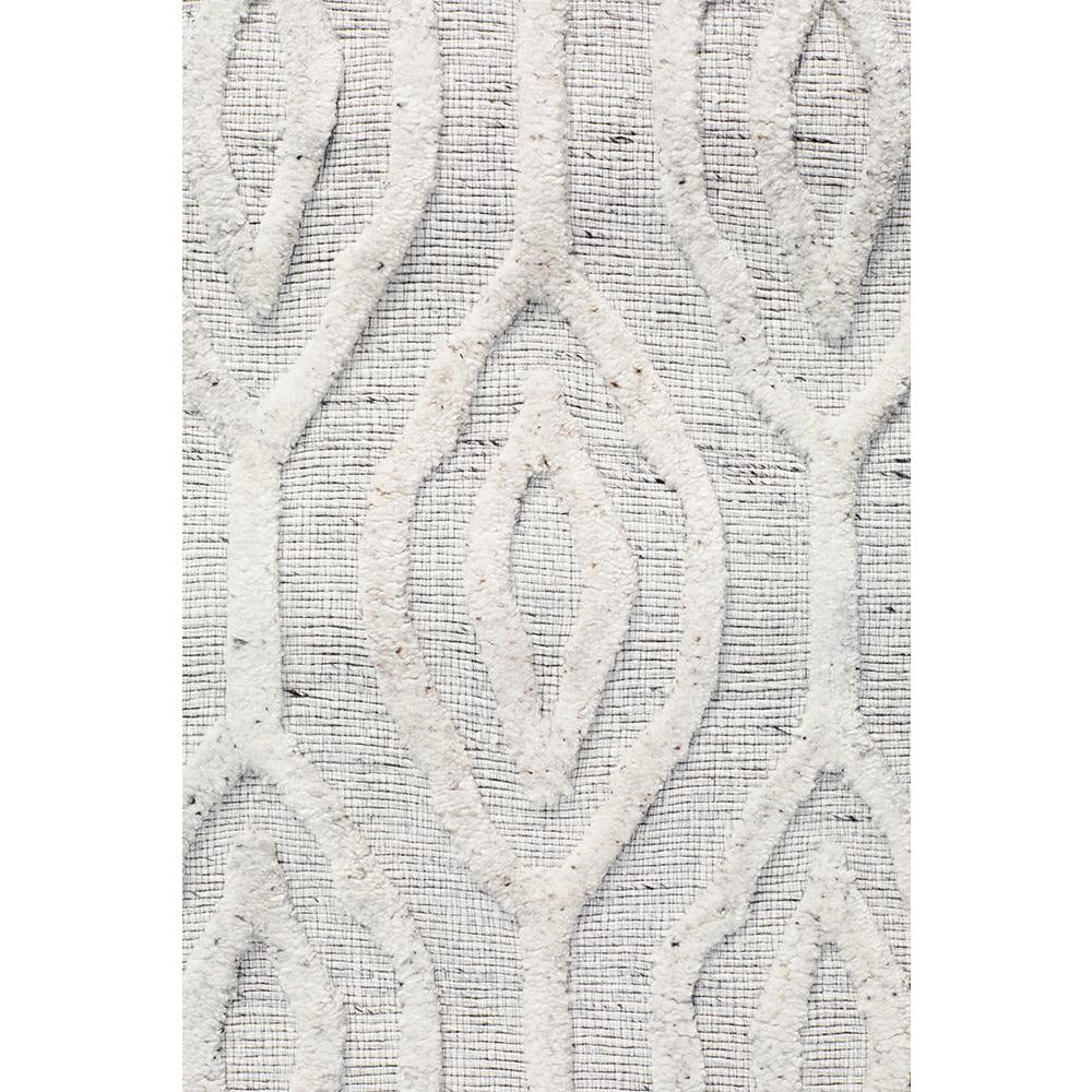 Vienna 2350 Hand Loomed White Patterned Wool and Viscose Modern Rug