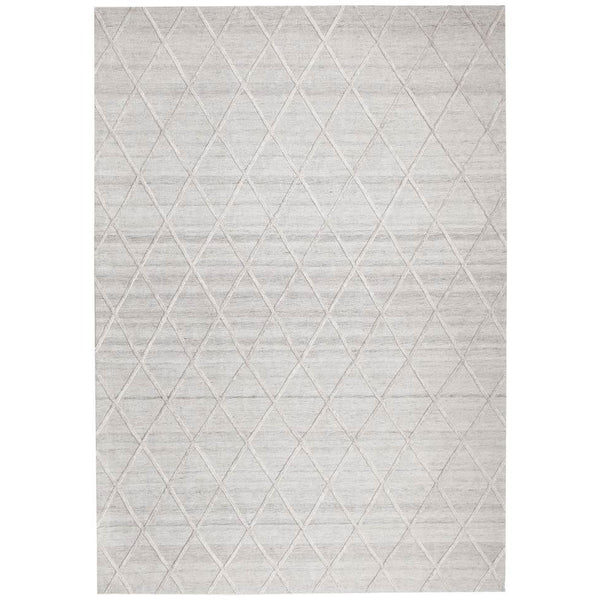 Vienna 2351 Hand Loomed Silver Grey Patterned Wool and Viscose Modern Rug - Rugs Of Beauty - 1