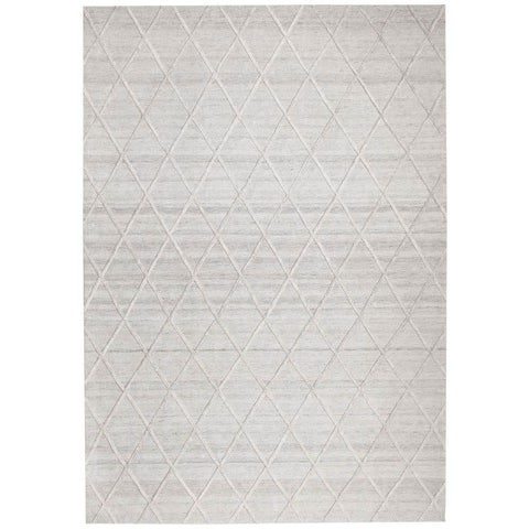 Vienna 2351 Hand Loomed Silver Grey Patterned Wool and Viscose Modern Rug - Rugs Of Beauty - 1