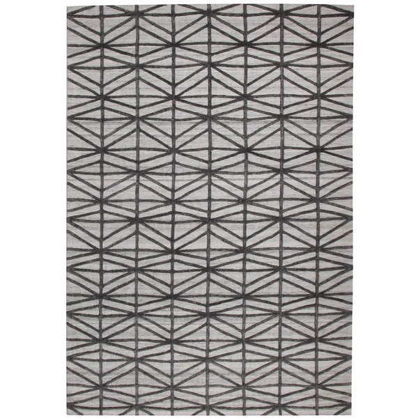 Vienna 2353 Hand Loomed Pewter Charcoal Grey Patterned Wool and Viscose Modern Rug - Rugs Of Beauty - 1