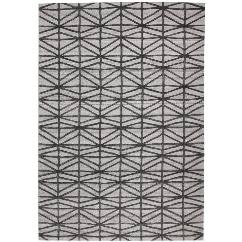 Vienna 2353 Hand Loomed Pewter Charcoal Grey Patterned Wool and Viscose Modern Rug - Rugs Of Beauty - 1
