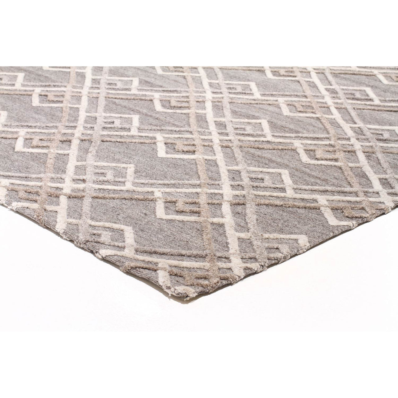 Vienna 2354 Hand Loomed Silver Grey Beige Brown Patterned Wool and Viscose Modern Rug - 2