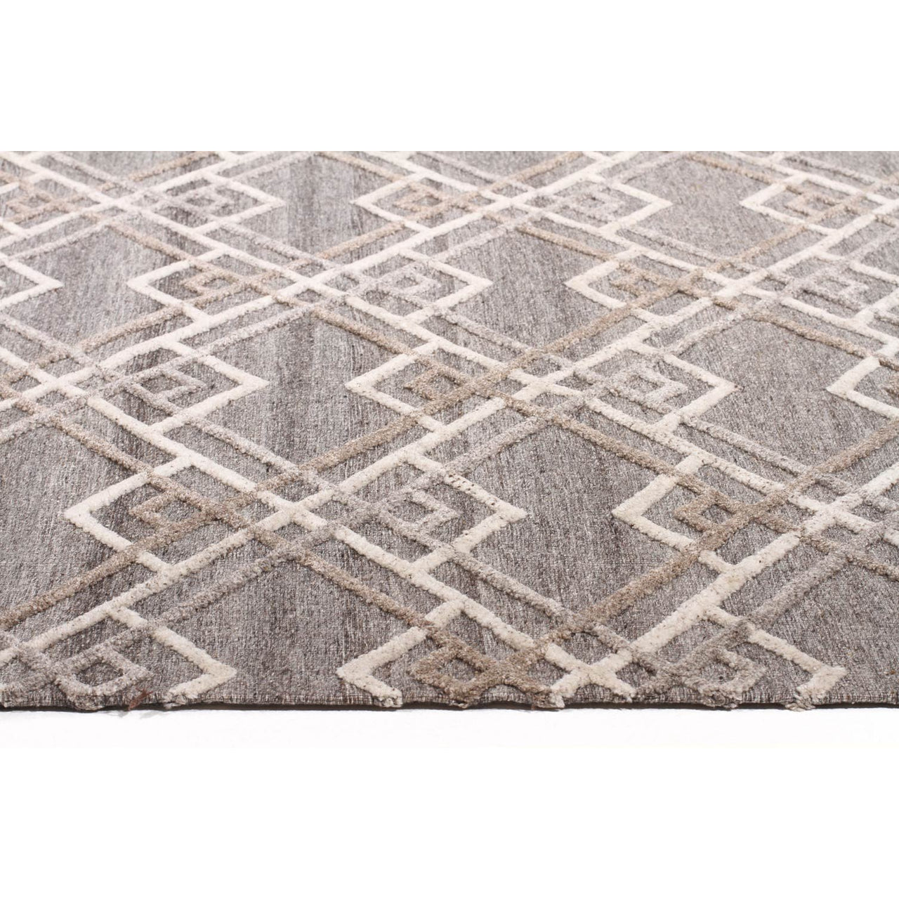 Vienna 2354 Hand Loomed Silver Grey Beige Brown Patterned Wool and Viscose Modern Rug - 3