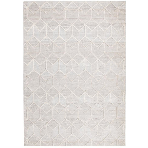 Vienna 2355 Hand Loomed Grey Beige Patterned Wool and Viscose Modern Rug - Rugs Of Beauty - 1