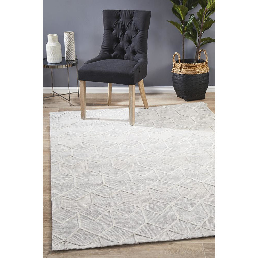 Vienna 2355 Hand Loomed Grey Beige Patterned Wool and Viscose Modern Rug