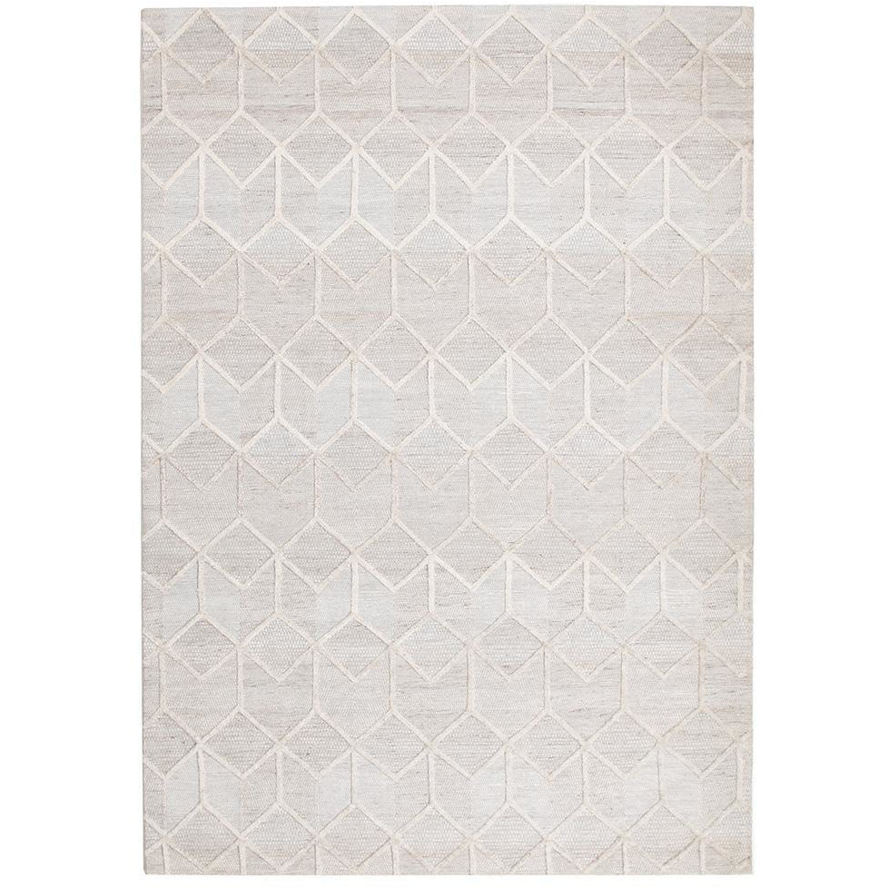 Vienna 2355 Hand Loomed Grey Beige Patterned Wool and Viscose Modern Rug - Rugs Of Beauty - 1