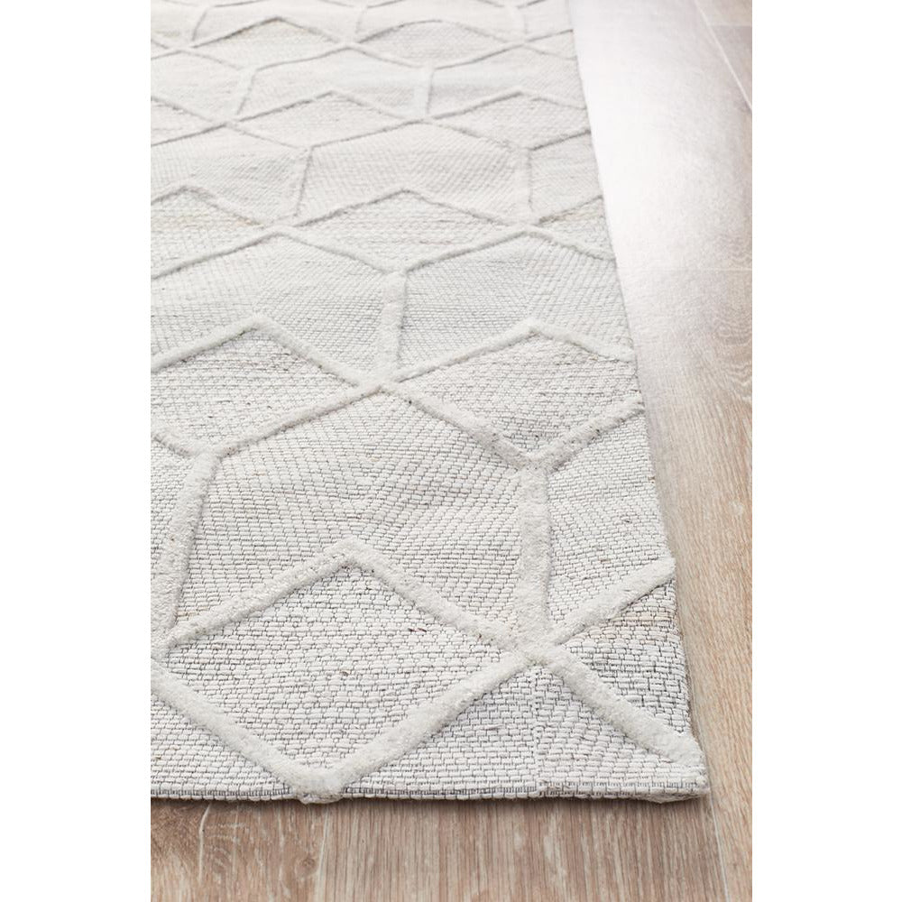 Vienna 2355 Hand Loomed Grey Beige Patterned Wool and Viscose Modern Rug