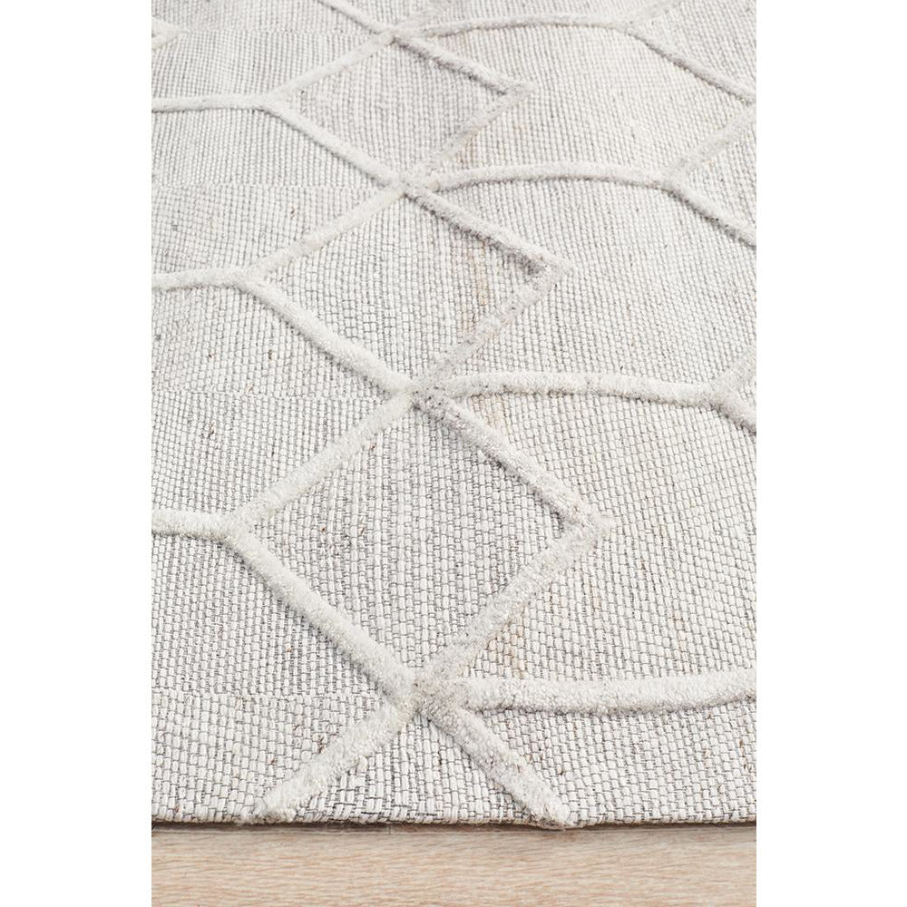 Vienna 2355 Hand Loomed Grey Beige Patterned Wool and Viscose Modern Rug