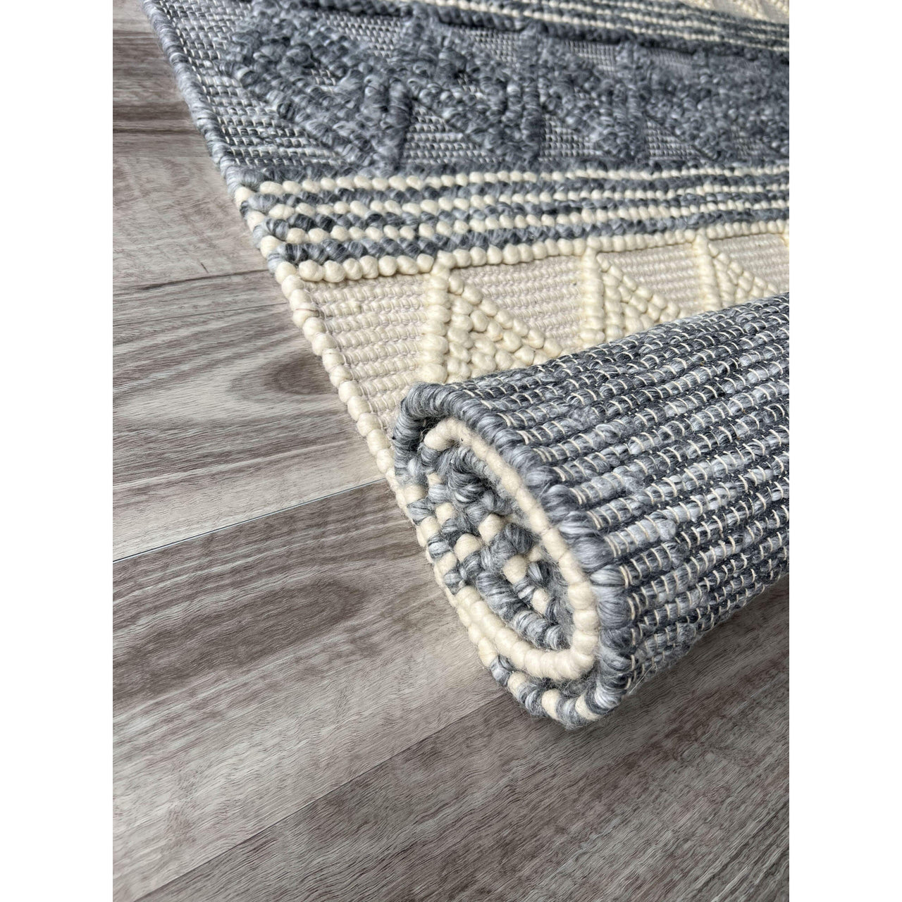 Vanessa 501 Wool Polyester Grey Beige Diamond Striped Rug - Rugs Of Beauty - 5
