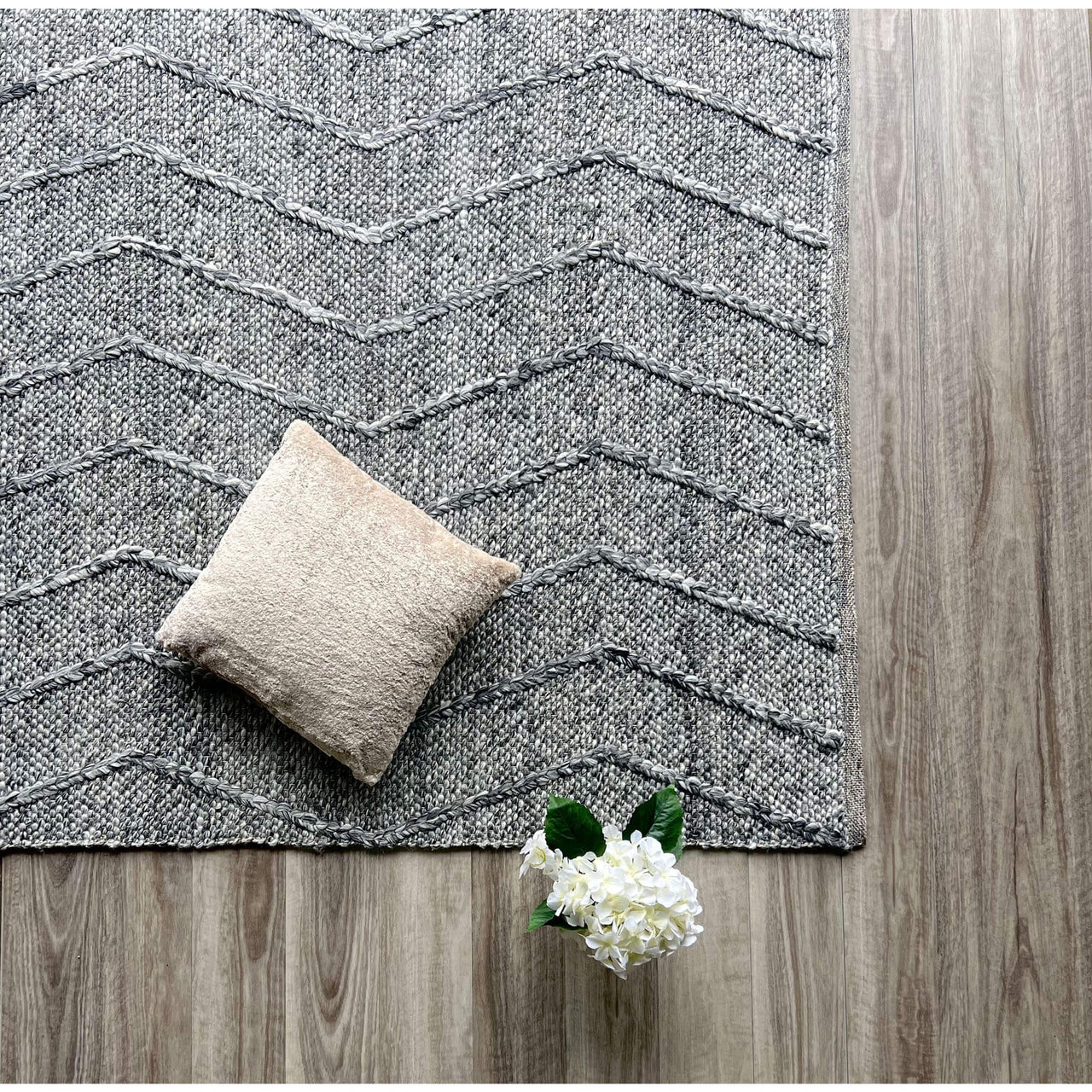 Umea Zig Zag Dark Grey Wool Polyester Rug - Rugs Of Beauty - 2