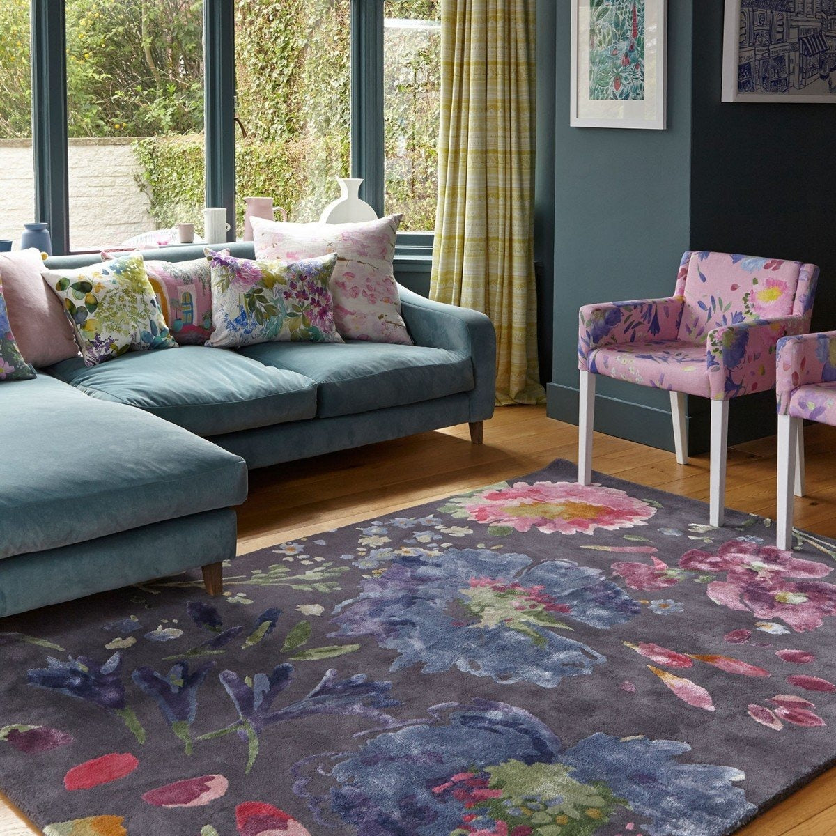 Bluebellgray Kippen 18705 Modern Designer Wool / Viscose Floral Rug
